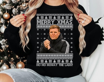 Eddie Howe Newcastle Christmas Sweatshirt, Funny Football Xmas Jumper, Soccer Fan Holiday Sweater, Festive Gift Sweater for Men Women Kids