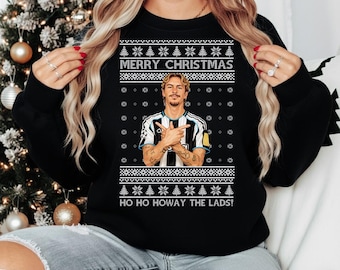 Sudadera navideña fea del Newcastle United, jersey navideño de Nick Woltmade, suéter navideño divertido de fútbol, regalo para fanáticos del fútbol para hombres, niños y adultos.