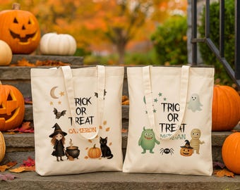 Bolsa de dulces de Halloween personalizada para niños, bolsa de dulces personalizada con nombre de Halloween, bolsa de dulces de calabaza aterradora, regalo espeluznante de truco o trato para niños