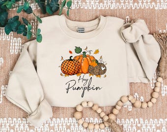 Hey Pumpkin Autumn Sweatshirt for Women, Cosy Fall Pumpkin Spice Jumper, Cute Thanksgiving Sweater, Cosy Autumn Halloween Pumpkin Sweatshirt