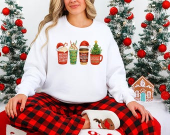 Christmas Latte Sweatshirt, Coffee Lover Xmas Sweater, Holiday Latte Jumper, Cute Christmas Coffee Crewneck Jumper, Festive Winter Top Gift