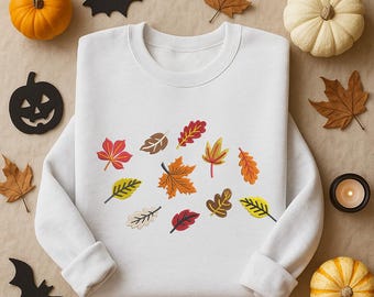 Herbst Blätter bestickt Sweatshirt, Herbst Crewneck Thanksgiving Top, gestickte Blätter gemütlicher Herbst Pullover, Frauen Herbst Outfit, niedlichen Herbst Top