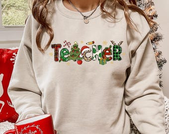 クリスマス 先生用スウェットシャツ、先生へのクリスマスプレゼント、かわいい先生のライフジャンパー、ホリデーティーチングトップ、先生への感謝のギフトスウェットシャツ