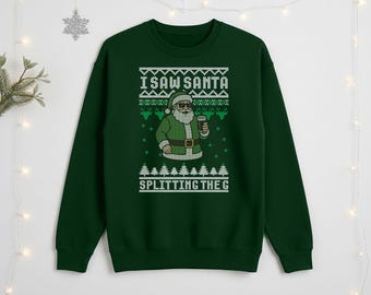 Funny Santa Drinking Beer Ugly Christmas Sweatshirt, Adult Xmas Jumper, Santa Claus Ugly Sweater, Festive Holiday Party Top, Funny Gift Idea