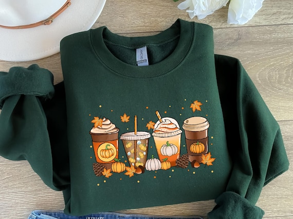 Pumpkin Spice Autumn Coffee Jumper, Cozy Fall Sweatshirt for Women, Hot Drink Latte Lover Gift Tops, Halloween Fall Aesthetic Comfy Outfit