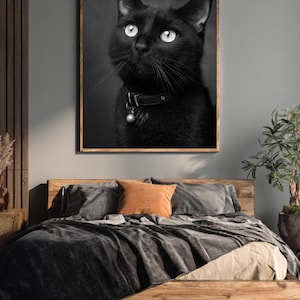 Black Cat Canvas Print: Gothic Feline Portrait, Ready to Hang