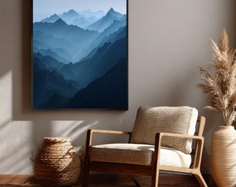 Misty Mountain Cabin Poster: Foggy Landscape Wall Art