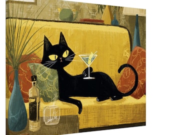 Mid-Century Modern Leinwand Katze: Retro Cocktail Lounge Dekoration
