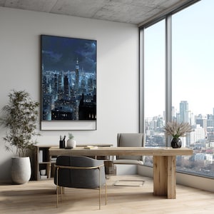 Canvas muurkunst skyline NYC – New York City Nightscape met Empire State Building – Stedelijk huis en modern muurdecoratie