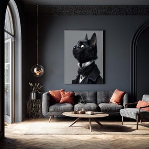 Gothic Tuxedo Cat Canvas Art: Whimsical Victorian Feline Portrait
