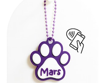 Personalized NFC Pet ID Tag: Purple Paw Print Smart Collar Accessory