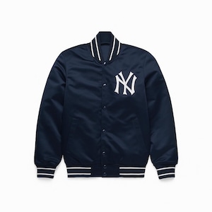 NY Yankees Vintage 90s Satin Blue Athletic Bomber Jacket – New York Varsity Baseball Style