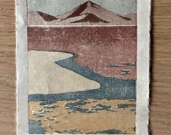 Laguna Colorada – Oryginalny drzeworyt wykonany pigmentami ziemistymi na ręcznie robionym papierze japońskim