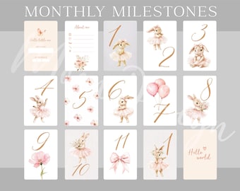 Watercolor Rabbit Baby Milestone Cards: Printable PDF (Instant Download)