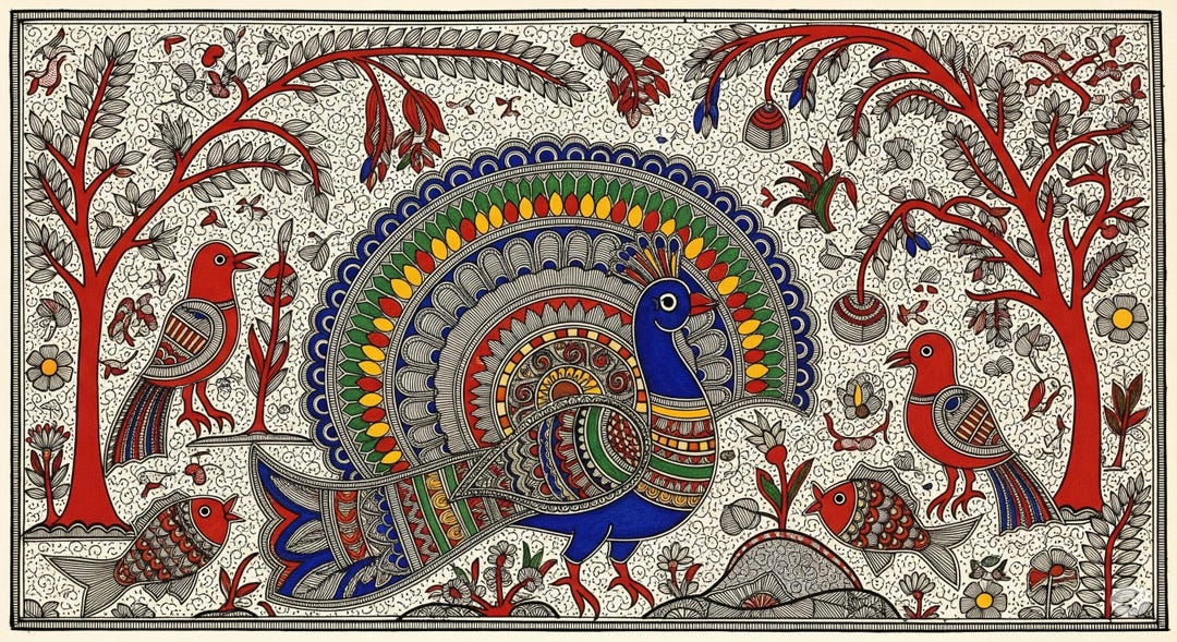 Vibrant Madhubani Folk Art: A Tapestry of Nature and Tradition - Etsy