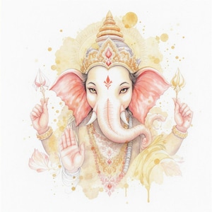 Soft Watercolor Etching Art of Lord Ganesha, Light Pastel Hindu Wall Art,Serene Indian Spiritual Decor,Peaceful Home Temple Artwork