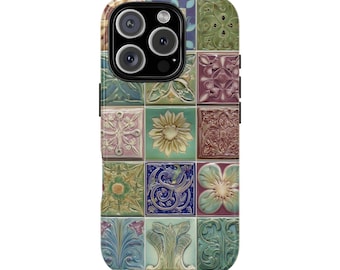 Vintage Tiles Phone Case For iPhone 16 15 14 13 12 11 PRO Plus Max, Samsung Galaxy S24, S23, S22, S21 Flower Nature Mosaic Cover for iPhone