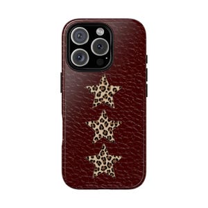 Red Leopard Print Star Phone Case, Cool Girl Aesthetic Cover, iPhone 16 15 14 13 Pro Max Plus Samsung Galaxy S25 S24 S23 S22 S21, Gift y2k