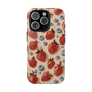 Berries Phone Case Strawberry Shabby Chic Soft Girl Aesthetic, iPhone 16 15 14 13 Pro Max Plus Samsung Galaxy S24 S23 S22 S21 Trendy Gift