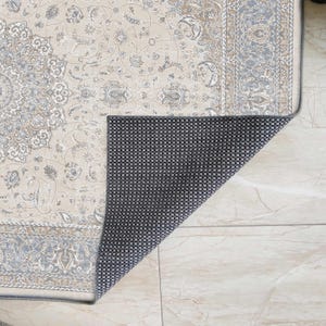 Traditional Pastel Blue Medallion Rug, Distressed Cream Oriental Area Rug, Classic Floral, Soft Tone image 2