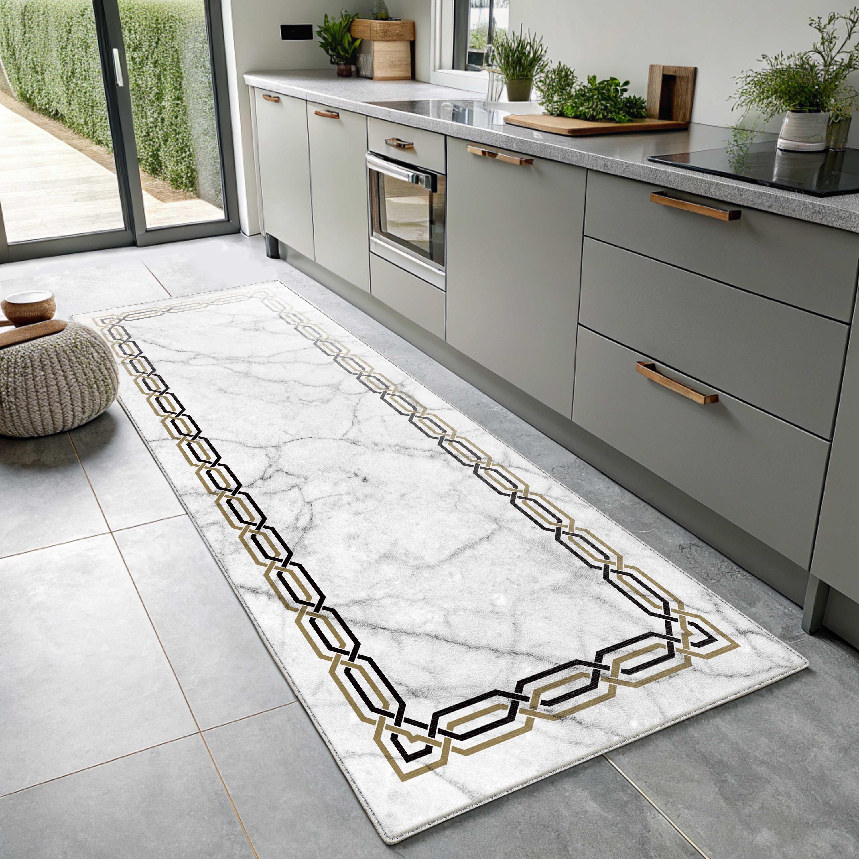 Runner Rug for Kitchen, Greek Key Symbol Rug, Marble White Black ...
