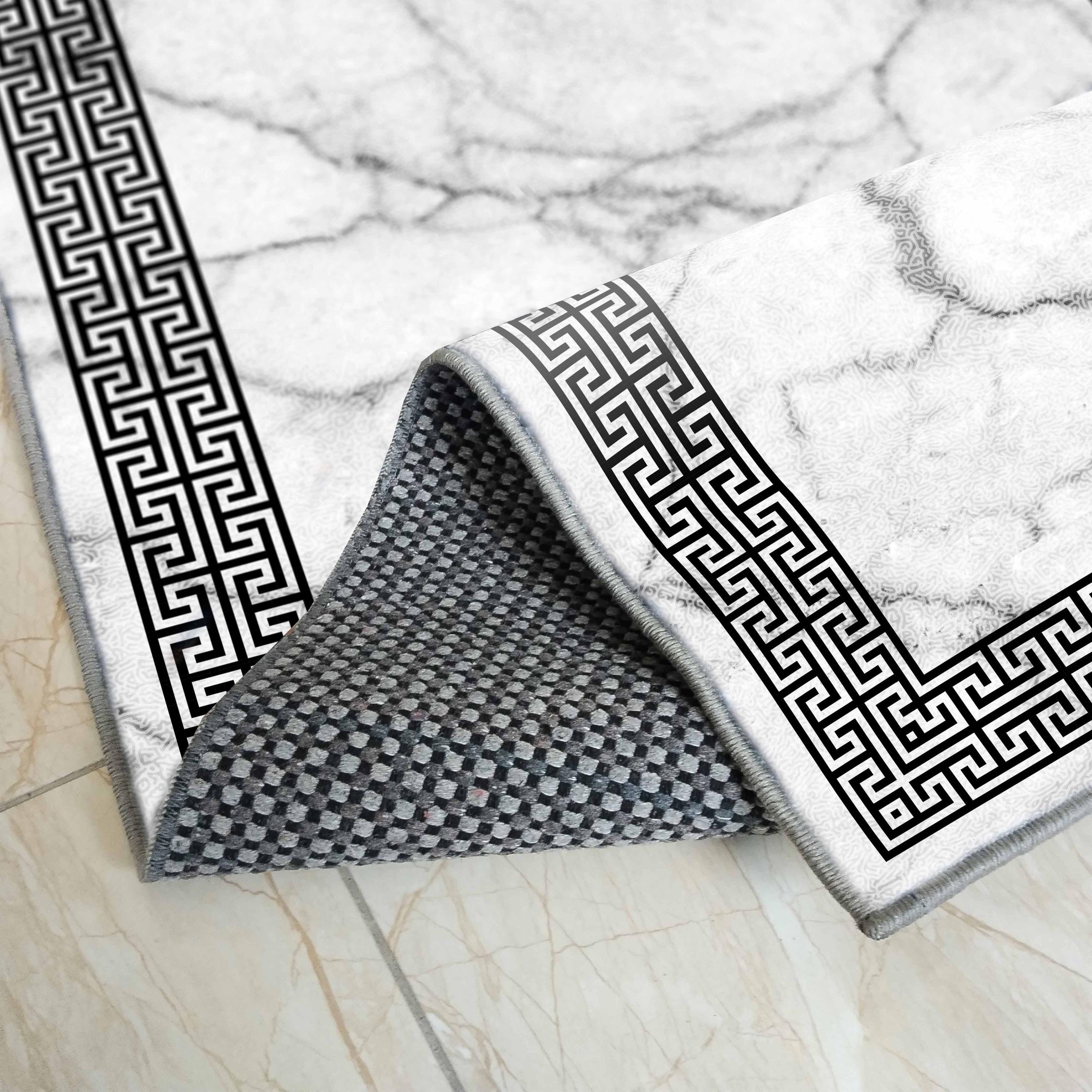 Runner Rug for Kitchen, Greek Key Symbol Rug, Marble White Black ...