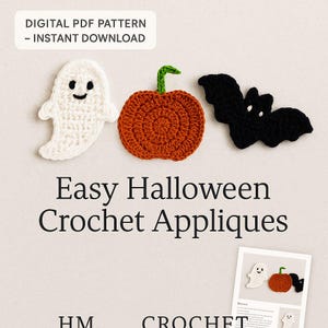 Halloween Crochet Pattern PDF: Ghost, Pumpkin, Bat Appliques (Digital Download
