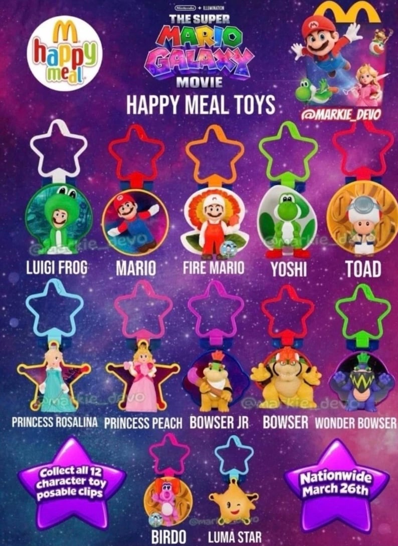 2026 Golden Super Mario Galaxy Happy Meal Spielzeug Komplettes Set mit 12 Stk Bild 2