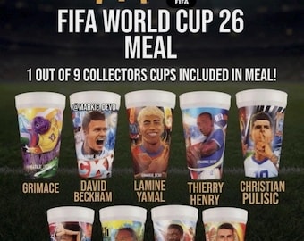 McDonald's FIFA 2026. Happy meal verzamelbekers voor volwassenen. Complete set van 9 (geopend)