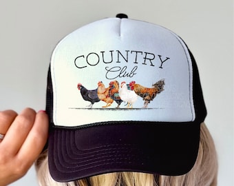 country club chicken resizable hat PNG file, digital download for trucker hat tshirt sublimation dtf