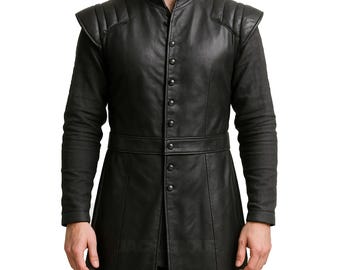 Chaleco largo de cuero medieval gótico negro estilo vintage para hombre, hecho a mano. Chaleco de cosplay de fantasía para hombre. Chaleco de disfraz pirata steampunk. Regalos.