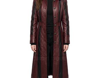 Abrigo tipo gabardina gótico burdeos y negro de inspiración vintage para mujer, hecho a mano / Disfraz de cosplay para Halloween