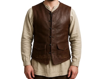 Chaleco renacentista de cuero marrón estilo vintage para hombre / Chaleco medieval hecho a mano / Chaleco medieval de cuero marrón / Regalos renacentistas