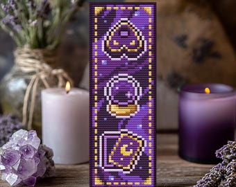 Marcapáginas de la Bruja Adivina, Patrón de Punto de Cruz: Tarot Celestial (Patrón en PDF + Guía de Patrón en PDF)