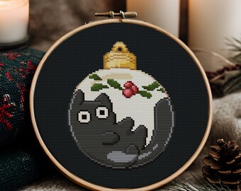 The Cute Black Cat in a Christmas Bauble Cross Stitch Pattern: Kawaii Santa Kitten (PDF Pattern + Pattern Keeper PDF)