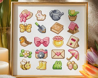 Cozy & Cute Cottagecore Spring Illustrations Cross Stitch Pattern: Kawaii Easter Garden Design (PDF Pattern + Pattern Keeper PDF )