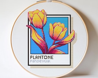 Pansexual Pride Cross Stitch Pattern: Tulip Flower LGBT Art (PDF Pattern + Pattern Keeper PDF)