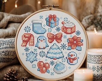 My Small Winter Starter Pack Cross Stitch Pattern: Kawaii cozy Christmas. Cute snowy Santa illustration (PDF Pattern + Pattern Keeper PDF)