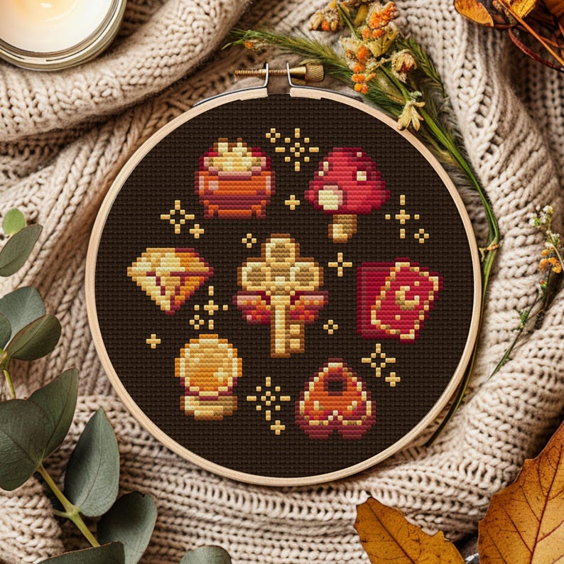 Autumn Magic Witchy Cross Stitch Pattern: Witchcraft Sorcerer and ...