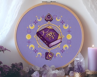 Purple Moon Phase Cross Stitch Pattern: Witchy Tarot Book (PDF Pattern + Pattern Keeper PDF)