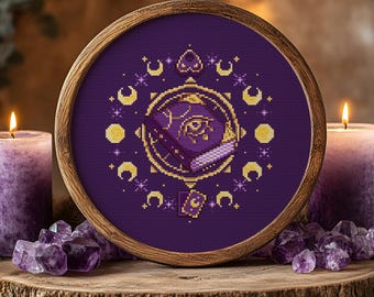 Purple Moon Phase Cross Stitch Pattern: Witchy Tarot Book (PDF Pattern + Pattern Keeper PDF)