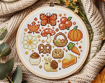 Cozy and Cute Autumn Cross Stitch Pattern: Kawaii Cottagecore Stardew Valley Inspiration (PDF Pattern + Pattern Keeper PDF)