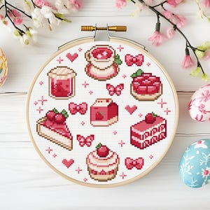 Strawberry Cross Stitch Pattern: Coquette Kawaii Fruit Dessert (PDF Pattern)
