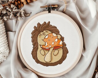 Cute Autumn hedgehog & mushroom cross stitch pattern. Kawaii Cozy Fall Easy cross stitch pattern. (PDF Pattern + Pattern Keeper PDF)