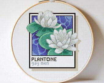 Gay men Pride Cross Stitch Pattern: Water lily plants, LGBT Design. Lotus flowers aesthetic (PDF Pattern + Pattern Keeper PDF)