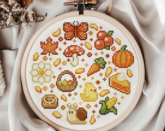 Cozy Fall Cross Stitch Pattern: Kawaii Autumn Cottagecore embroidery hoop . Stardew Valley Inspiration (PDF Pattern + Pattern Keeper PDF)