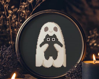 Cute Halloween Ghost Hug Cross Stitch Pattern: Black Cat (PDF Pattern + Pattern Keeper PDF)