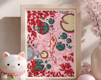 My Zen Water lily Pond Cross Stitch Pattern: Kawaii Japanese Koi  (PDF Pattern + Pattern Keeper PDF)