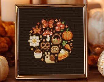 Cozy and Cute Autumn Cross Stitch Pattern: Kawaii Cottagecore Stardew Valley Inspiration (PDF Pattern + Pattern Keeper PDF)