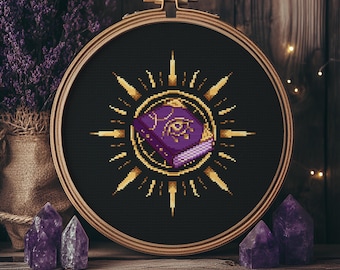 Purple Witchy Spell Book Cross Stitch Pattern: Celestial Tarot Design (PDF Pattern + Pattern Keeper PDF)